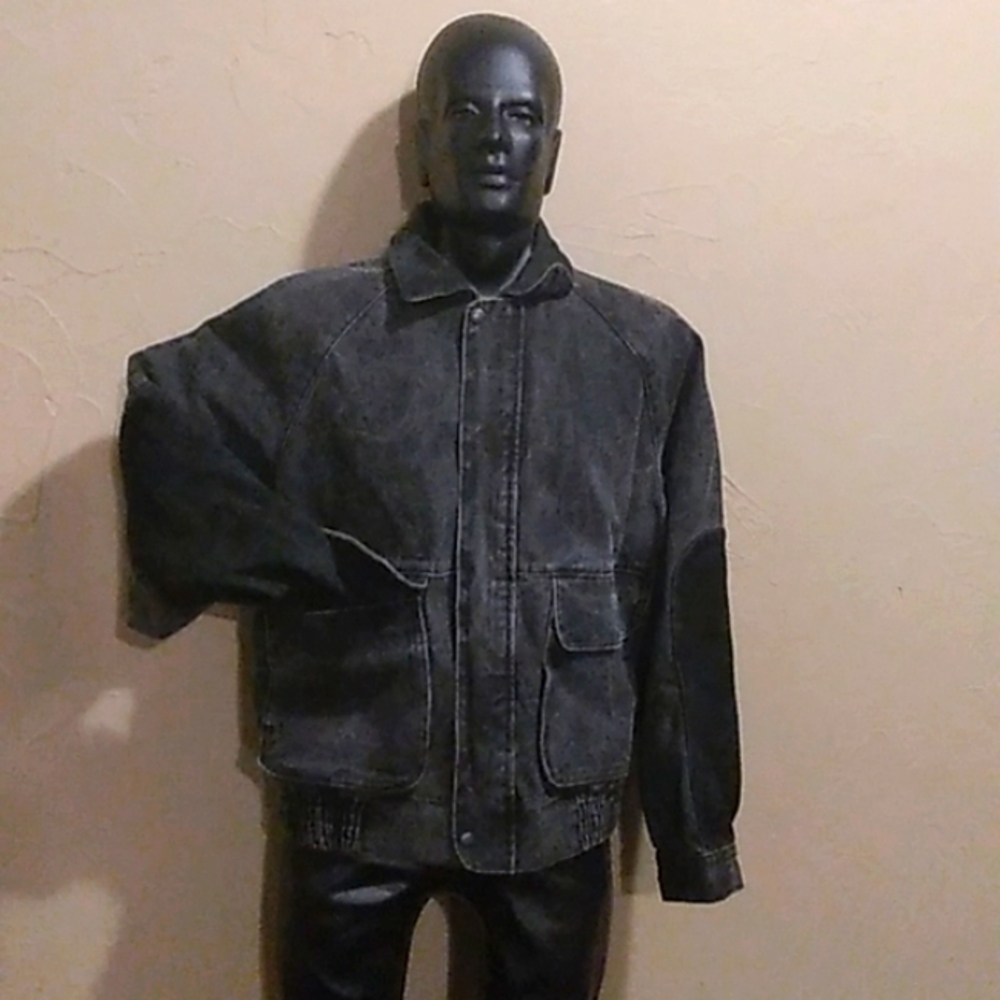 1980's Oversized Vintage Denim Stonewash Black Leather and Jean Jacket